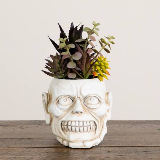 8" Artificial Halloween Succulent Garden in Zombie Halloween Planter